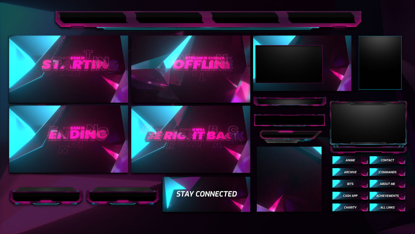 Neon 3D Twitch Overlay Package for OBS
