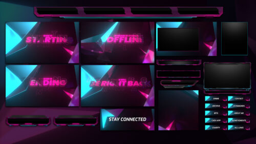 neon 3d pink blue twitch overlay