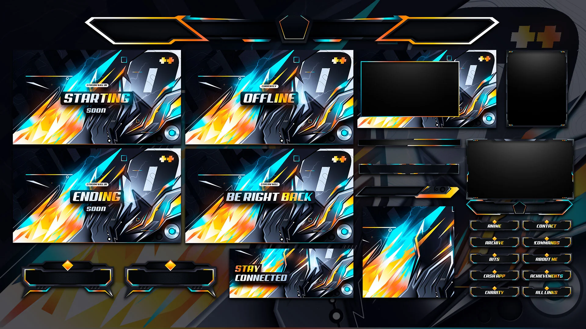 image is a preview of a twitch overlays package and all it's contents