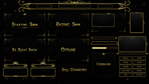 gold celestial twitch overlay stream layout