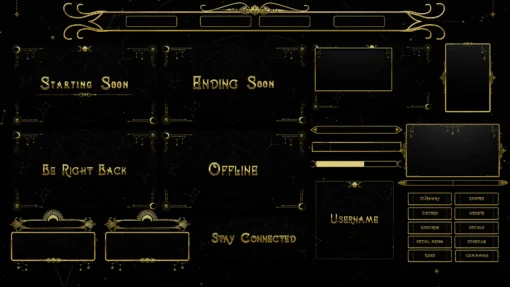 gold celestial twitch overlay stream layout
