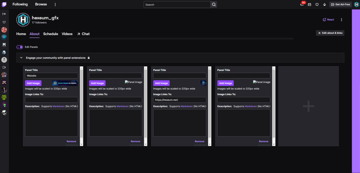 adding panels to twitch
