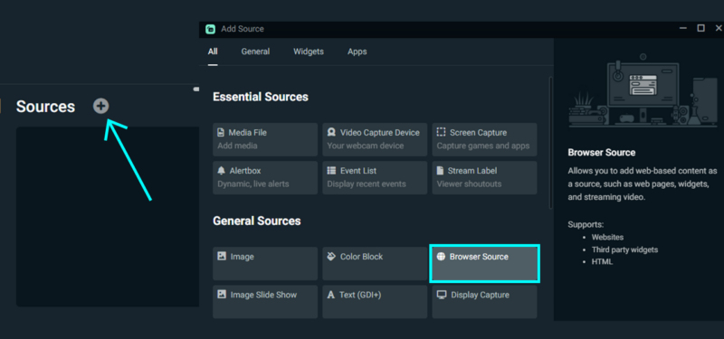 adding a browser source in streamlabs