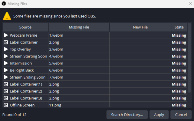 obs missing files importer