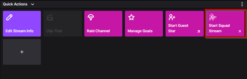 start squad stream button from the creator dashboard quick actions panel