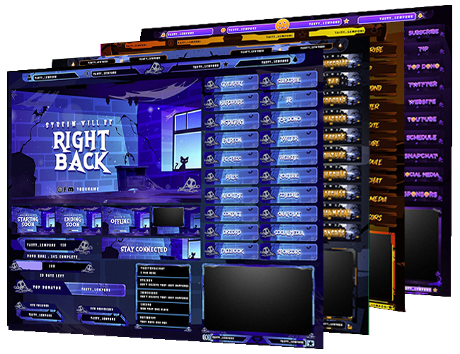 collage of various halloween twitch overlay previews