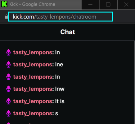 hightlighting a chat url in kick popout chat
