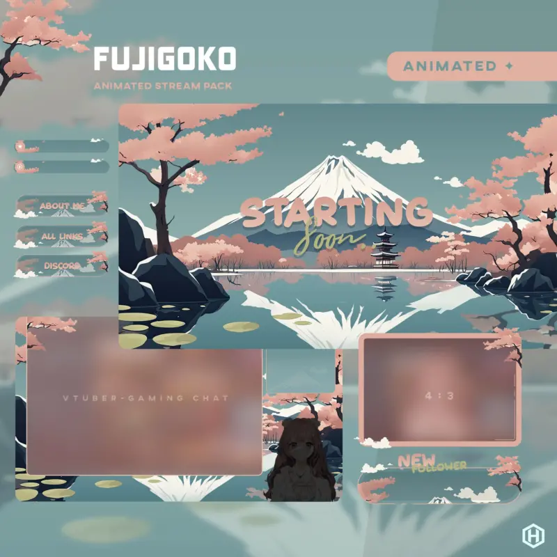 image depicting a twitch overlay package set in a japanese landscape with mt fuji in the background