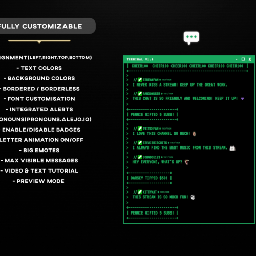 list of customisation options for hacker chat widget