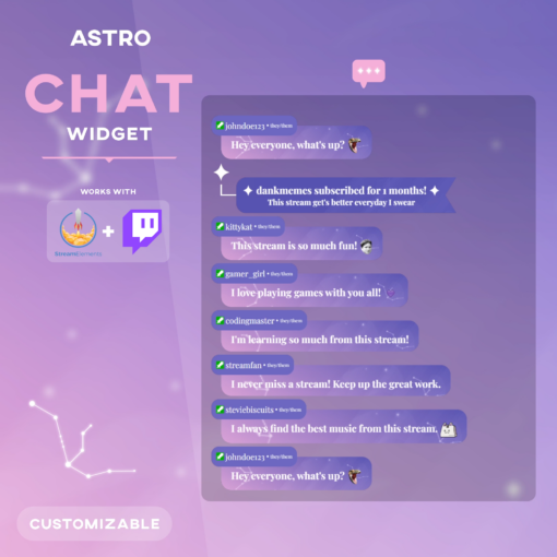 image preview of a constellation themed chat widget for twitch