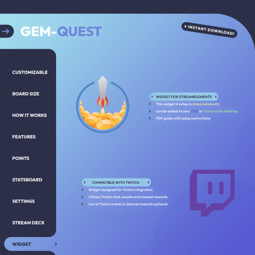 Gem Quest Game Widget - Hexeum