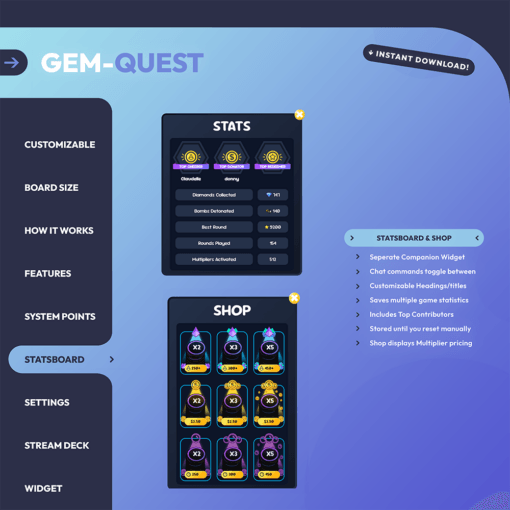 Gem Quest Game Widget - Hexeum