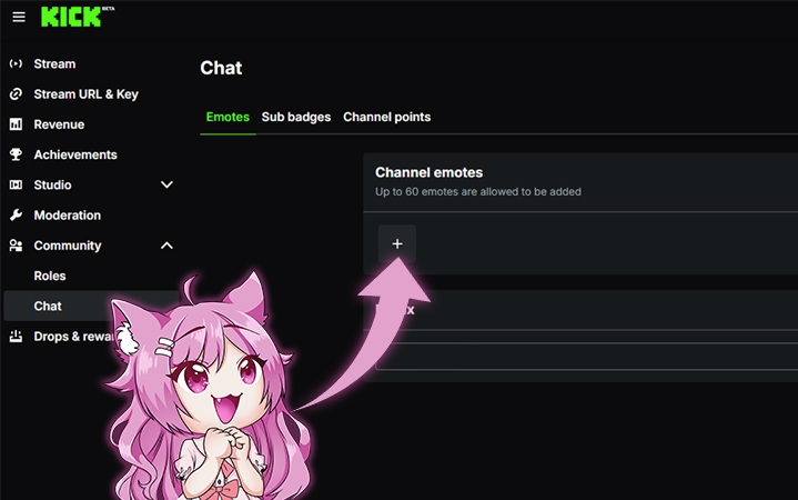 Kick emote upload dashboard