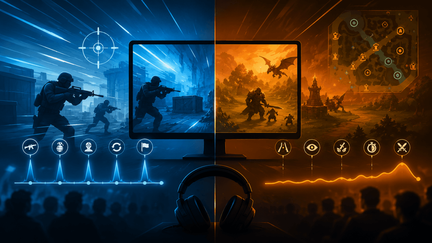 FPS and MOBA esports split screen